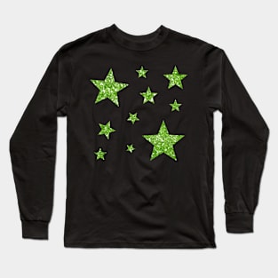 Green Faux Glitter Stars Long Sleeve T-Shirt